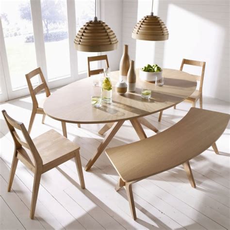 Laxa Oval Oak Dining Set with Chair and Bench options