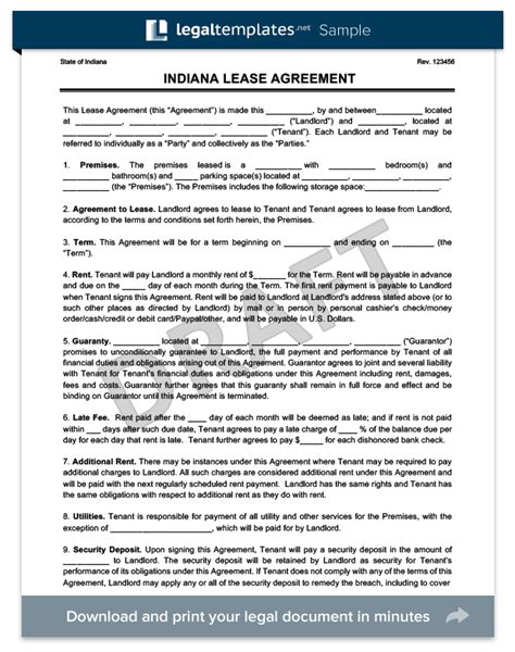 indiana residential leaserental agreement create