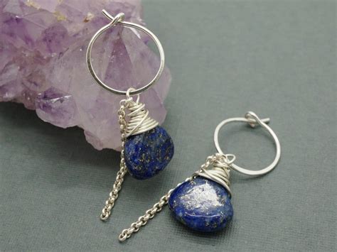 Lapis lazuli silver hoop earrings | Silver hoop earrings, Silver hoops, Silver threader earrings