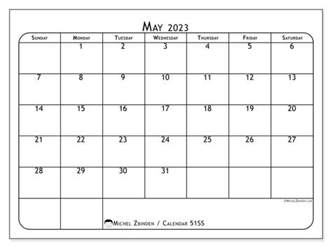 May 2023 Printable Calendar “51ss” Michel Zbinden Uk