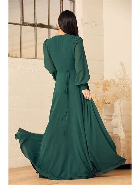 Buy Lulus My Whole Heart Emerald Green Long Sleeve Wrap Dress Online