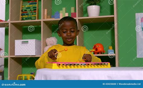 Cute Little Boy Playing Xylophone In Classroom Stock Footage Video Of