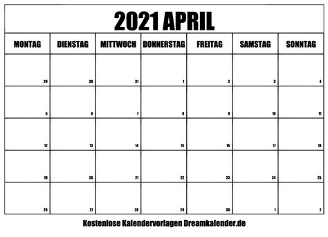 Kalender April 2021