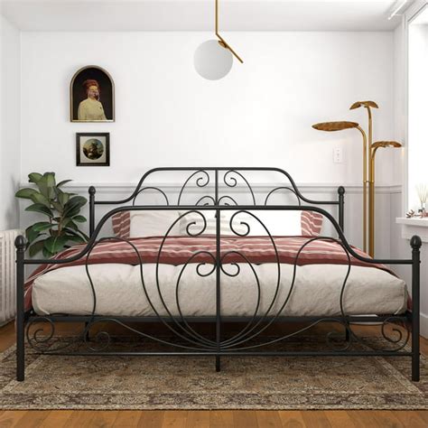 Dhp Ivorie Metal Bed King Size Frame Adjustable Base Height Black