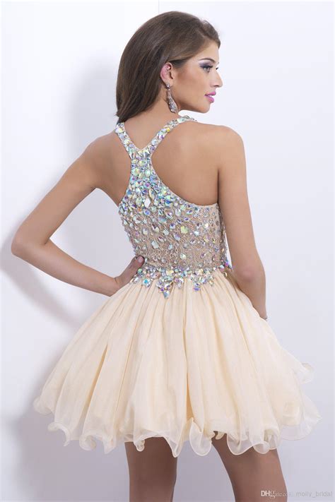 Cheap Price Short Champagne Homecoming Dresses 2016 Sheer V Neck Prom Dress Luxury Fashion