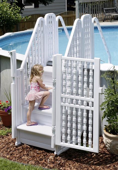 Installing an above ground pool deck is the obvious solution. Easy Pool Step Complete Entry System With Gate For Above Ground Swimming Pools • $799.99 | Pool ...