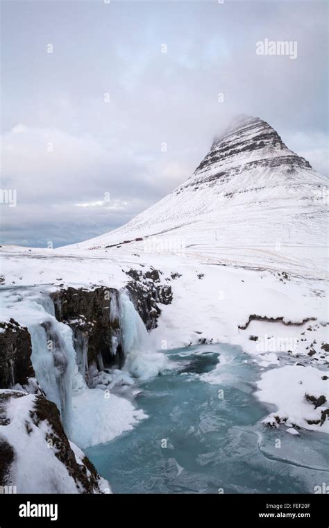Frozen Water At Kirkjufell Waterfall Kirkjufellsfoss Waterfall With