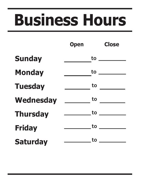 Business Hours Template Word Free