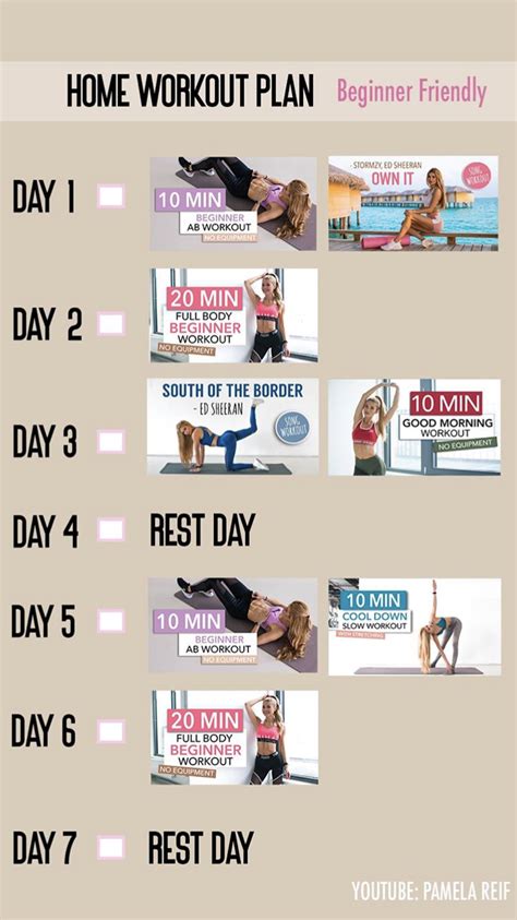 Heres A Home Workout Plan By Pamela Reif For Beginners 5 Day Workout