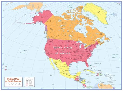 Colour Blind Friendly Political Wall Map Of North America Map