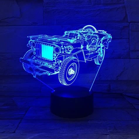 Creative Old Jeep Car 3d Light Night Light 7 Colors Change Acrylic Led