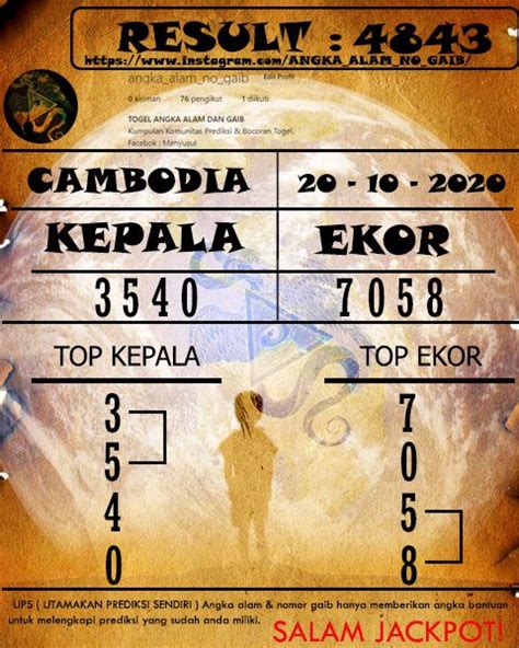 Dibawah ini akan diberikan beberapa gambar untuk melengkapi kajian tentang kode alam mulai dari 2d, 3d hingga 4d. Prediksi Cambodia Cek Toto Siang Selasa 20-10-2020 ...