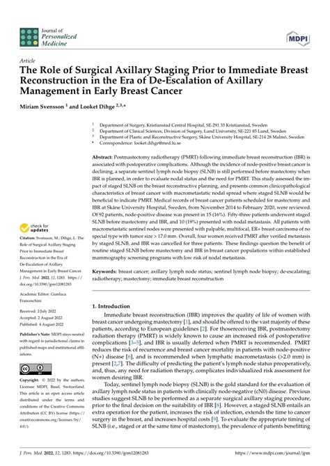 Pdf The Role Of Surgical Axillary Staging Prior To Immediate Breast