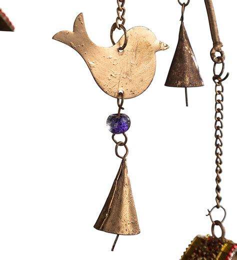Golden Colored Metal Birds And Bird Houses Wind Chime Wind And Weather