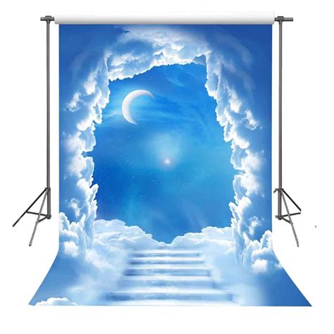 Mohome Photography Background 5x7ft Blue Sky White Clouds Stairs