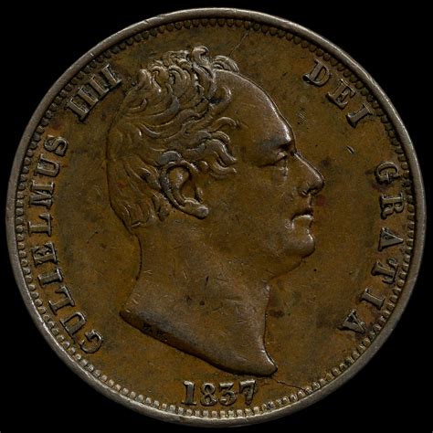 1837 William Iv Milled Copper Halfpenny Near Ef