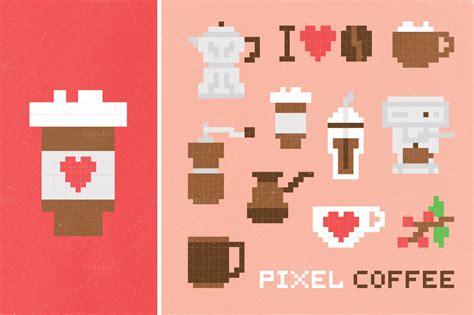 Pixel Coffee Set ~ Objects On Creative Market