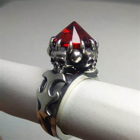 Skull Rings For Women Red Gemstone Ring Sterling Silver Garnet Etsy