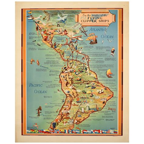 Original Vintage Travel Poster Air France South America Del Sur Map