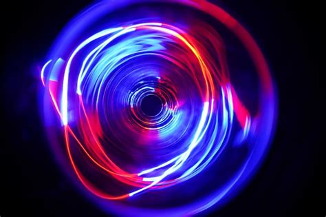Premium Photo Led Red And Blue Light Moving On Long Exposure Shot In