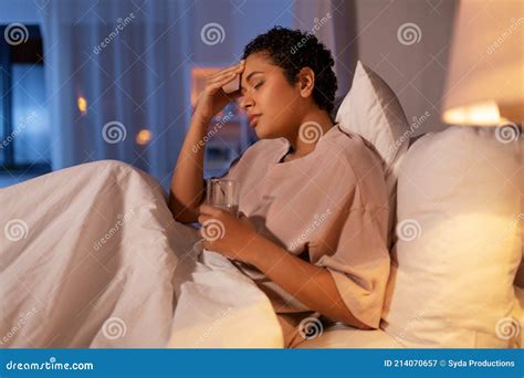 Stressed African Woman Lying In Bed At Night Stock Image Image Of
