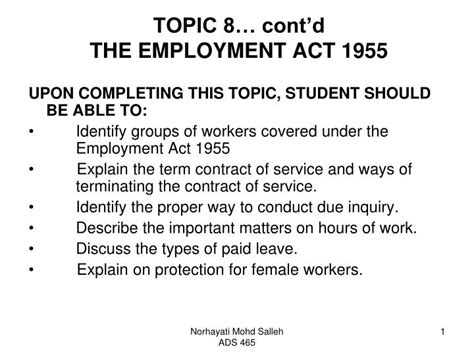 Payment of wages part iv : PPT - TOPIC 8… cont'd THE EMPLOYMENT ACT 1955 PowerPoint ...