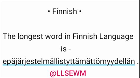 Thursdays Theme Language And Literature Finnish Longestword Finland