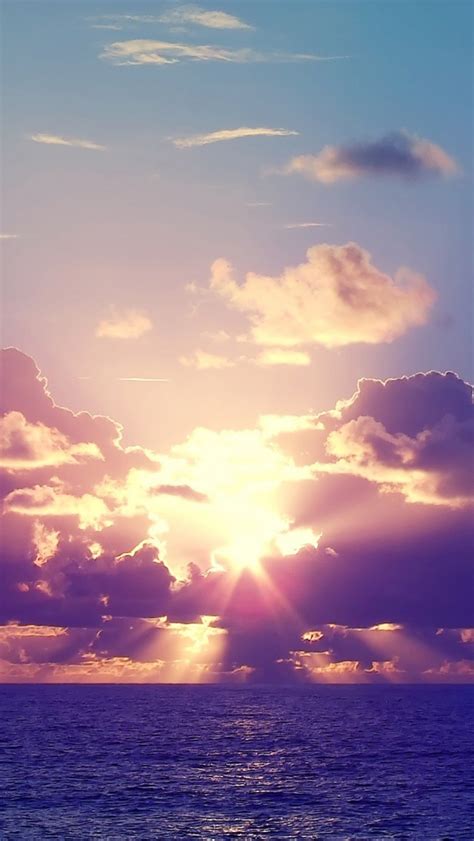 Ocean Sunset Rays Clouds Iphone 5 Wallpaper Ipod
