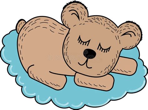 Cartoon Teddy Bear Sleeping On A Blue Cloud Stock Illustration