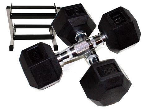 5 25lb Rubber Hex Dumbbell Set With Rack Adamant Barbell