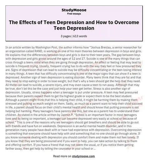 The Effects Of Teen Depression And How To Overcome Teen Depression Free