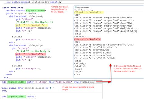 The modern method of sizing tables. ods html proc report how to set an ID for table, h ...