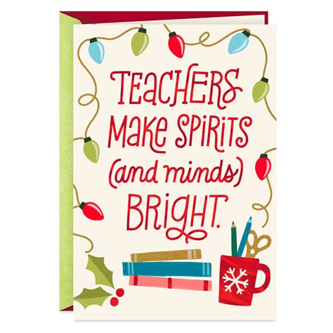 Bright Spirits And Minds Thank You Christmas Card For Teacher