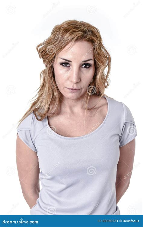 Woman Staring Intense With Angry And Defiant Eyes In Disappoint Face