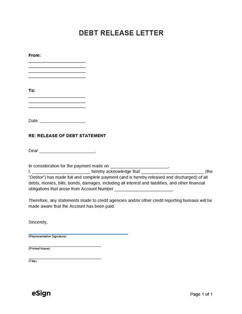 Free Debt Release Letter Template Pdf Word