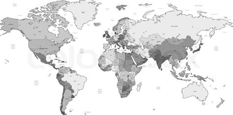 Weltkarte umriss weltkarte schwarz weiß. Grau detaillierte Weltkarte | Vektorgrafik | Colourbox