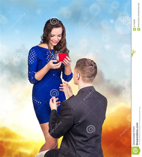 Young Man Makes A Proposal His Girlfriend Stock Photo Image Of Human