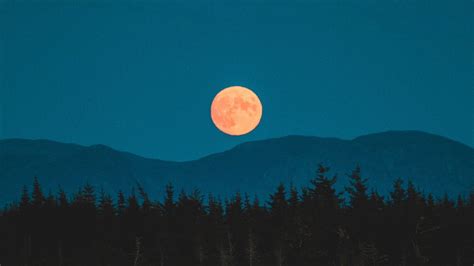 Beautiful Night Moon Behind Mountain