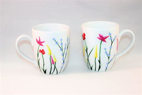 Wild Flower Coffee Mugs Hand Painted Mugs With Wild Flowers Etsy