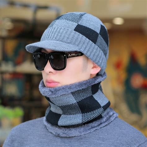 New Men Warm Winter Hat With Brim Stylish Add Fur Lined Soft Beanie Hat