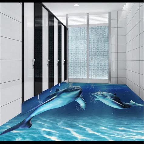 Modern Floor 3d Mural Hd Dolphin Self Adhesive Waterproof Bathroom