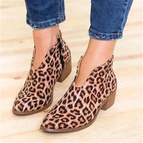 Women Shoes 2019 Leopard Print Sexy Pointed Toe Ankle Boots Slip On