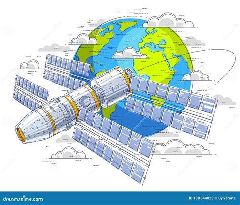 Station Spatiale Aux Commandes Dun Vol Spatial Orbital Autour Du