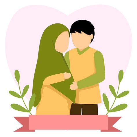 Premium Vector Pregnant Muslim Couple Cartoon Illustration