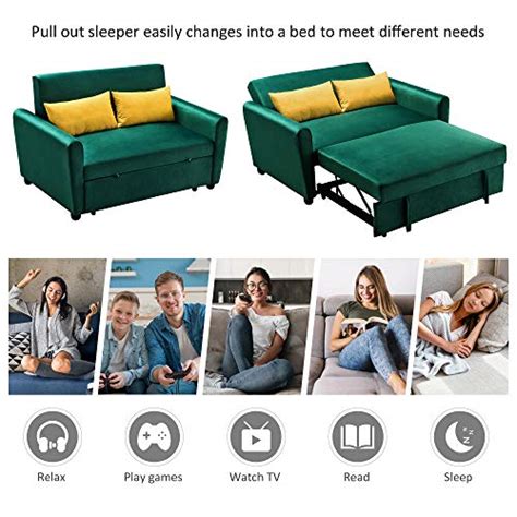 Merax Velvet Sofa With Pull Out Bed Convertible Sleeper Sofa Bed