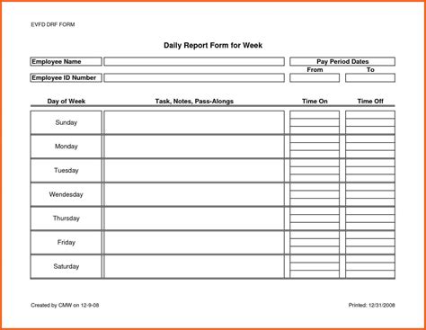 Daily Work Report Format Excel Free Download Printable Templates