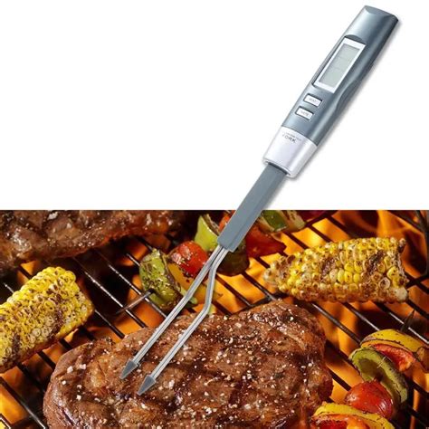 Digital Food Thermometer Porbe Fork With Back Lit Led Display Electronic Barbecue Temperature