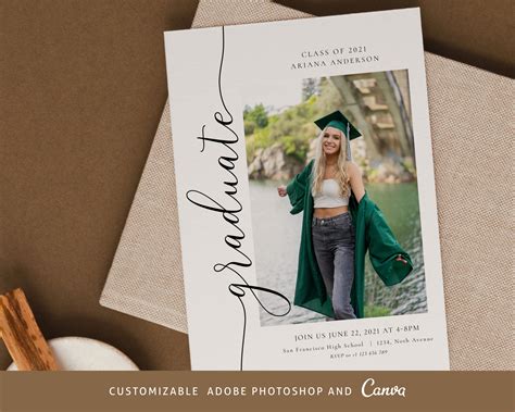 Graduation Announcement Card Canva Photoshop Template Graduation