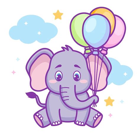 Premium Vector Cute Baby Elephant Holding Balloons