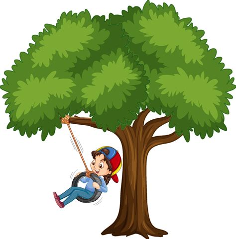 Niño Jugando Columpio Bajo El árbol Sobre Fondo Blanco 2036305 Vector